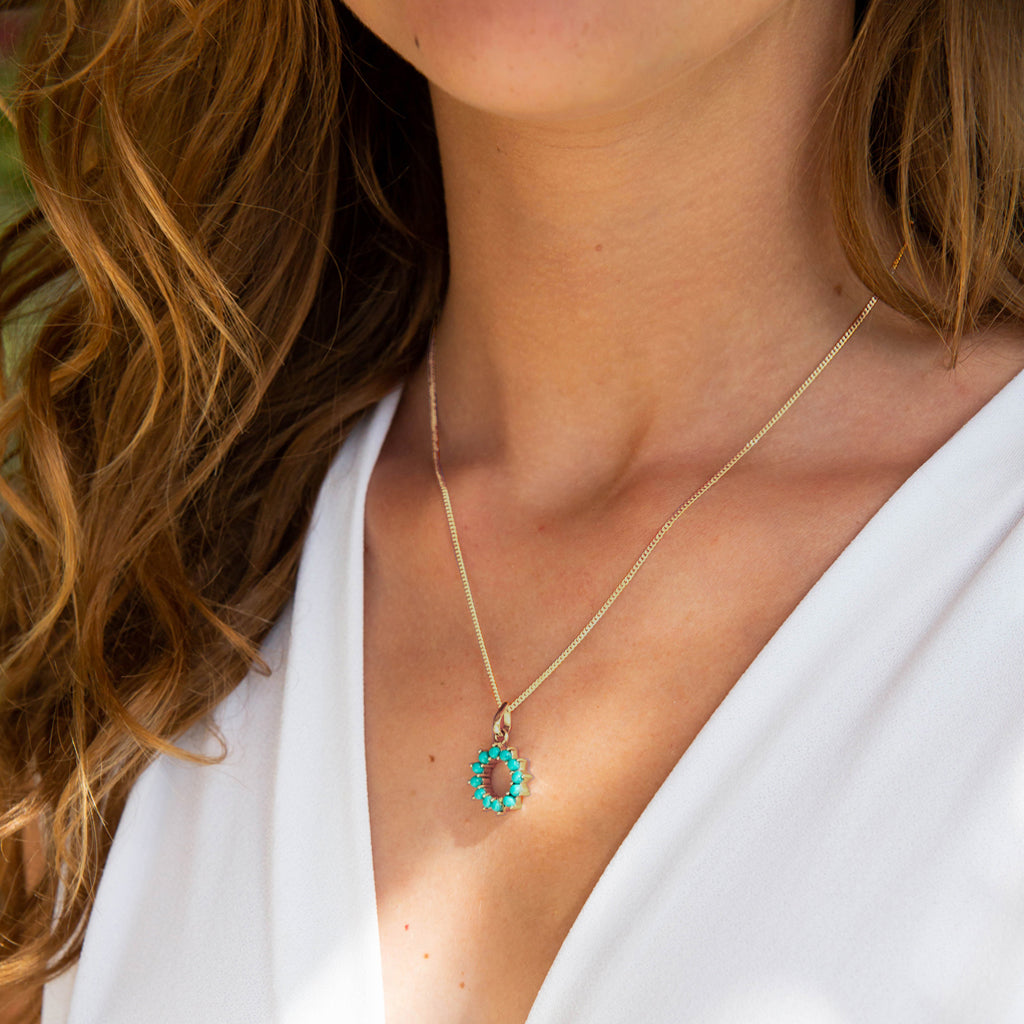 Turquoise Pave Set Gold Necklace