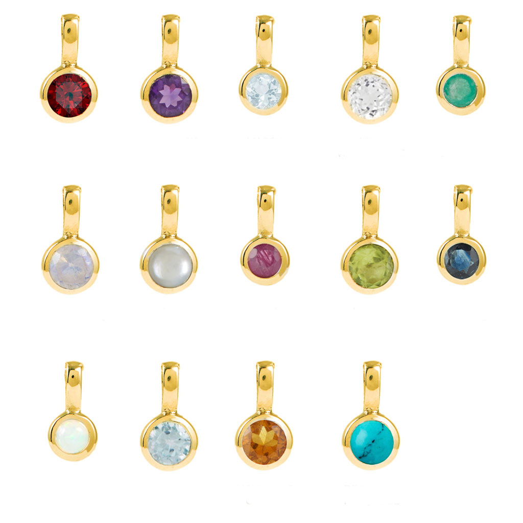 Gold Birthstone Charm Pendants