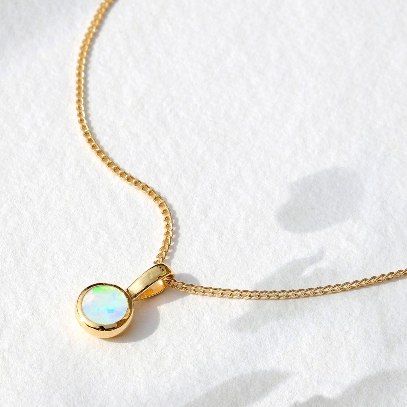 Opal October Birthstone Necklace Gold