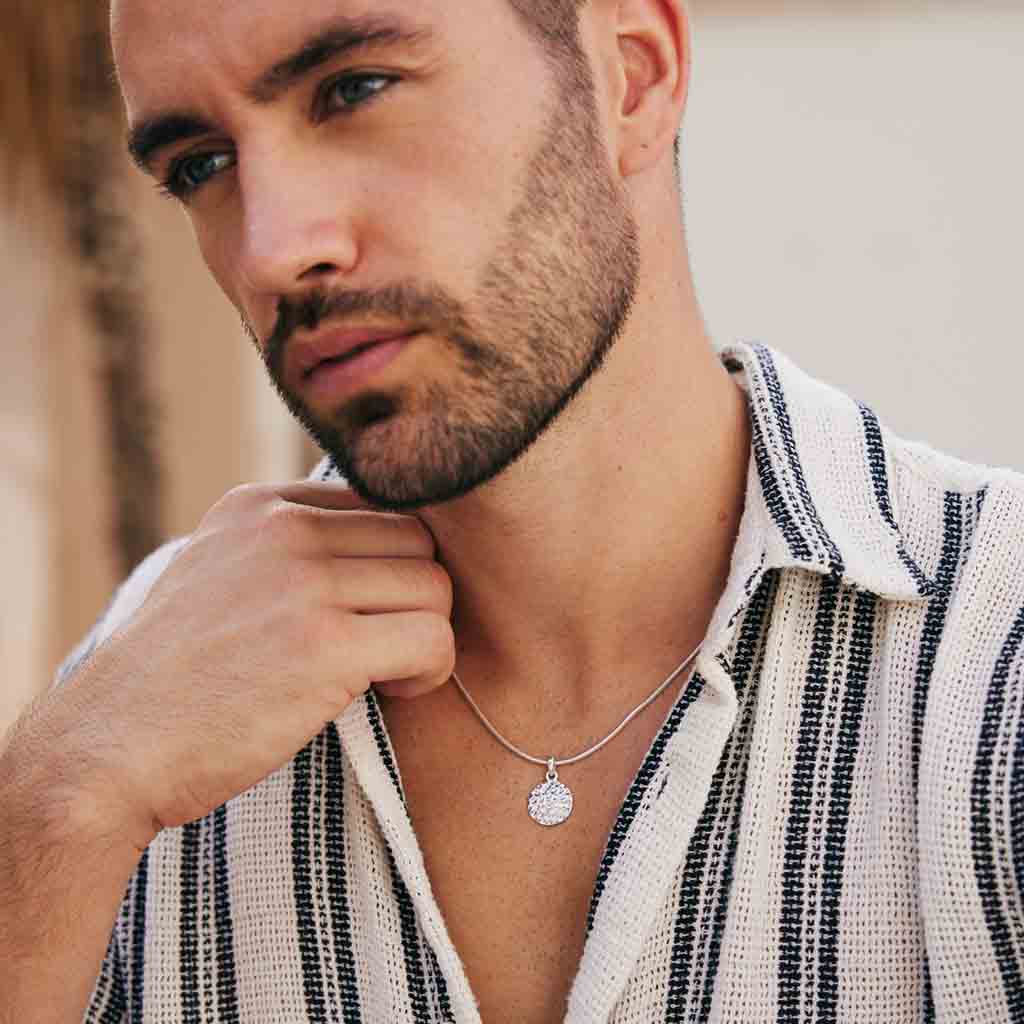 Lakshmi Hammered Disc Men's Necklace Snake Chain