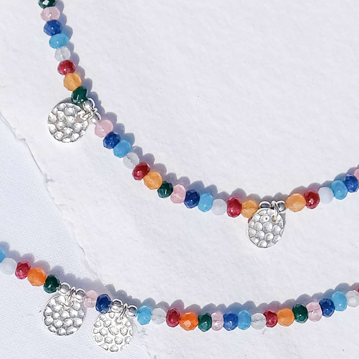 Multi-coloured quartz anklet