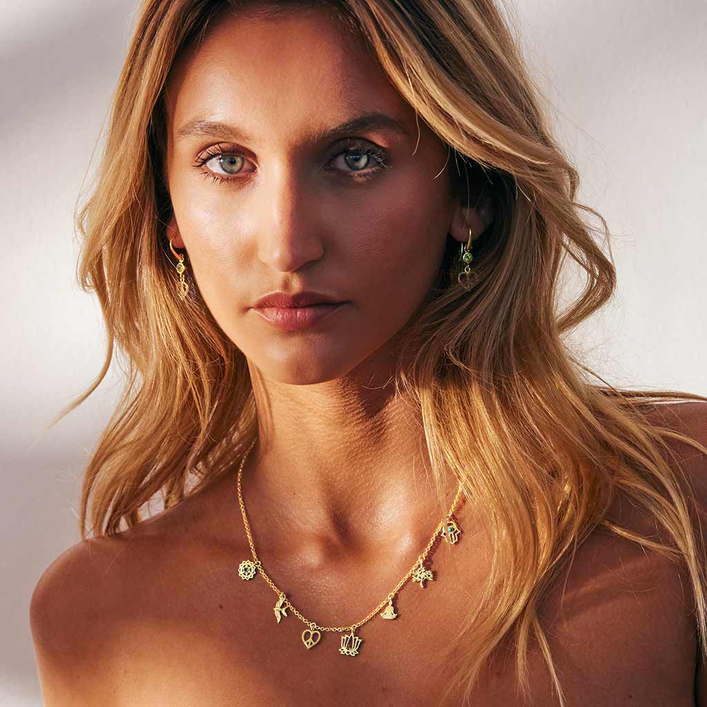 Peace, Love and Freedom Gold Charm Necklace