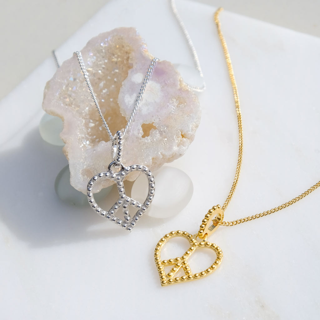 Silver and Gold Peace Heart Necklaces