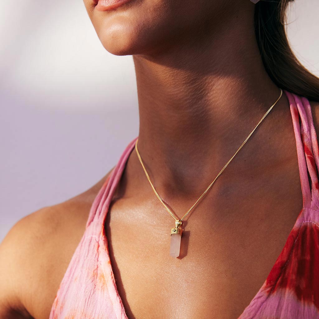 Rose Quartz Gold Bullet Necklace