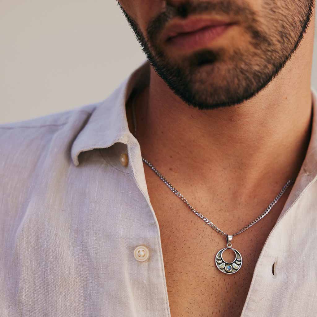 Men's Moon Phase Silver Necklace
