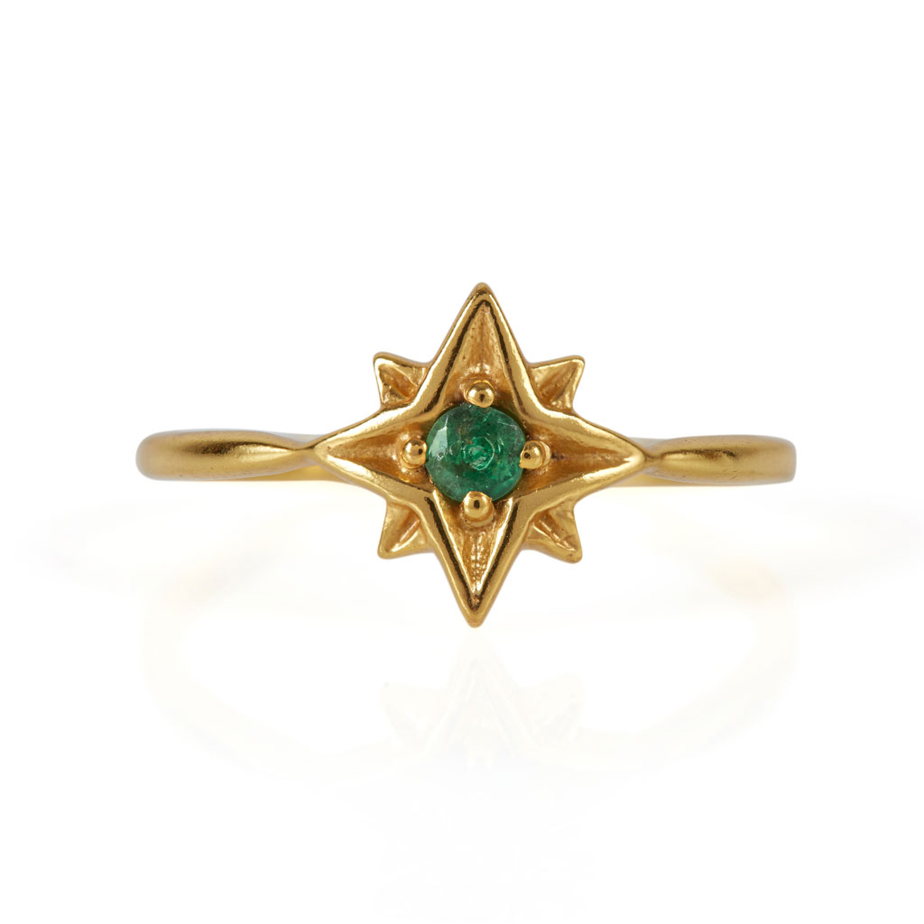 Guiding North Star Ring - Gold Emerald