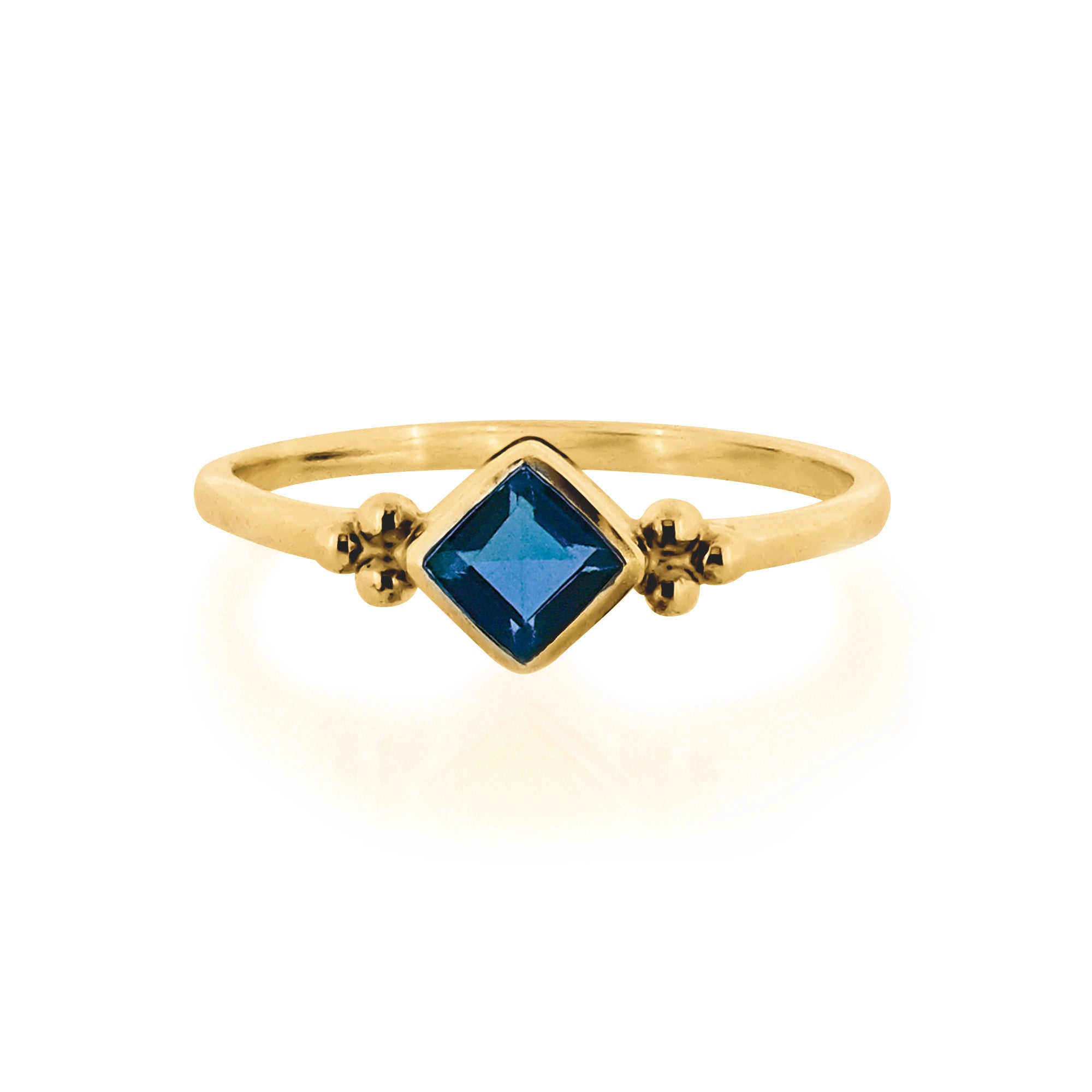 Gold Vermeil ring, Stacking Ring, Square London Blue Topaz Ring