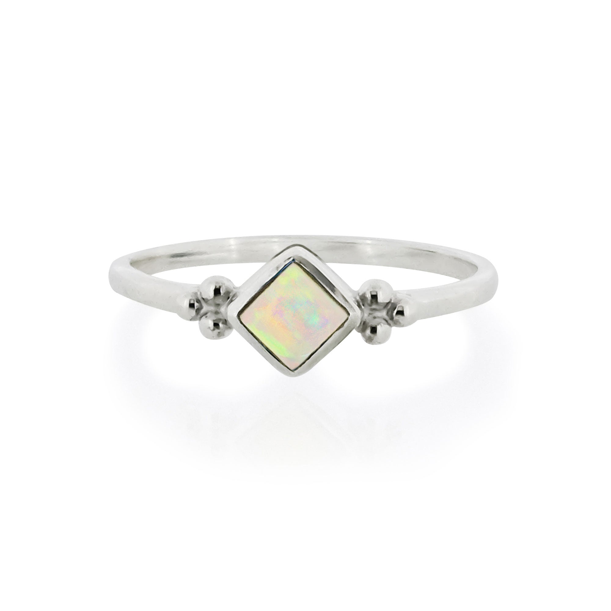Silver Opal ring, October birthstone stacking ring