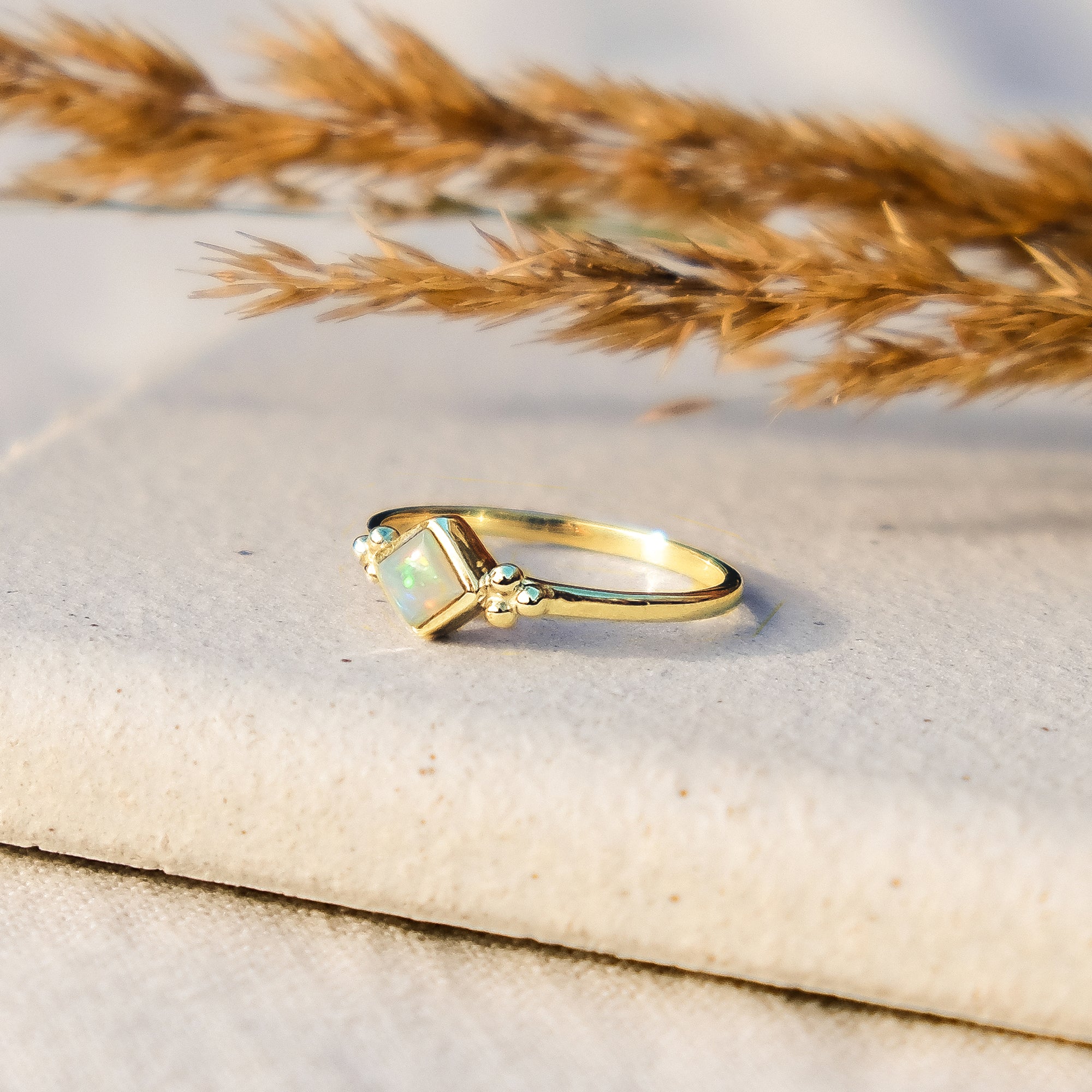 Gold Vermeil Ring, Opal Stacking Ring, October Birthstone
