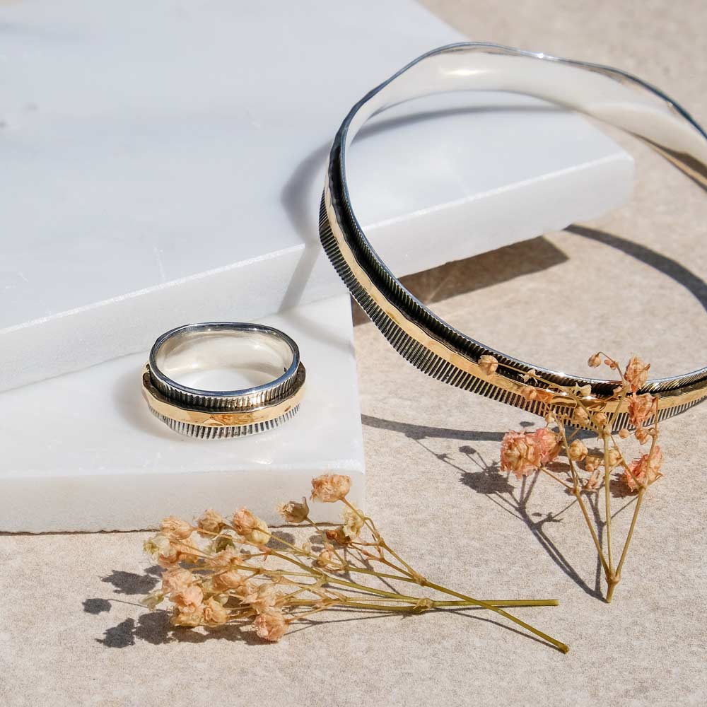 Silver and Brass Spinning Ring and Bangle