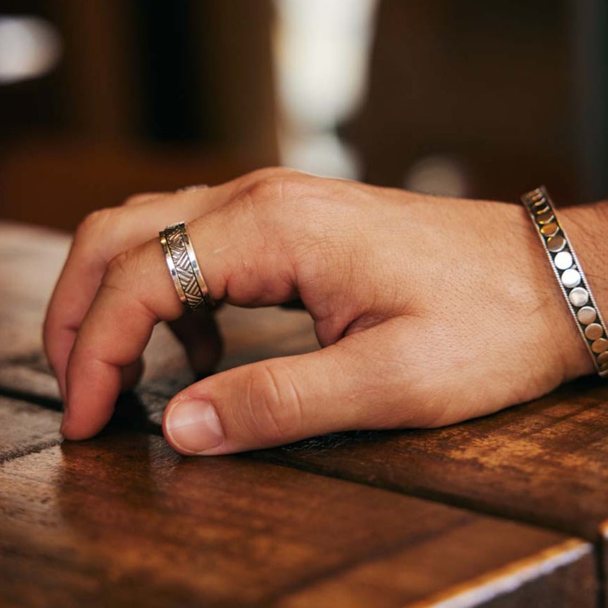 Mayan Warrior Men's Silver Spinning Ring